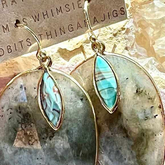 NWT Anthropologie Turquoise & Labradorite Layered Gemstone Earrings - Picture 9 of 12